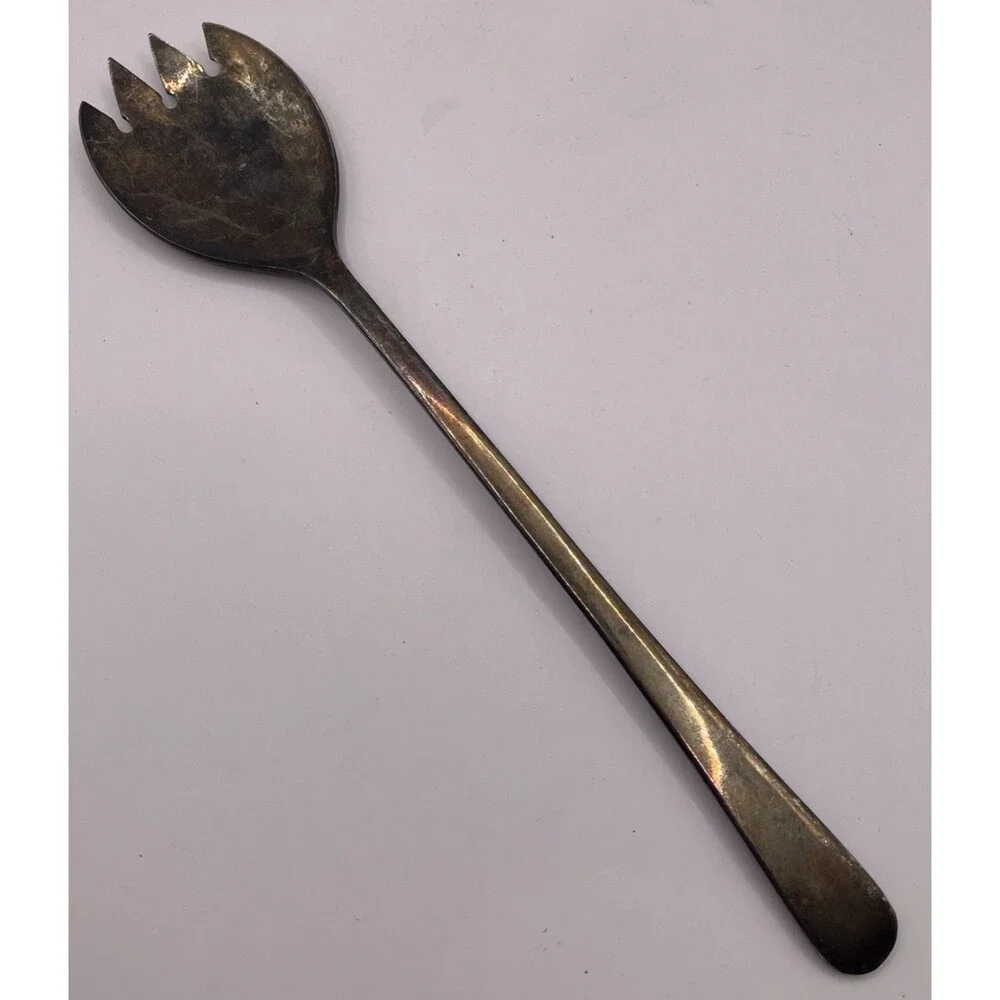 Vintage Sheffield England Silverplated Tipped End Serving Salad Spoon Fork 9.25”